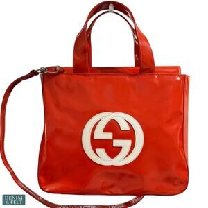Gucci Orange Patent Leather Interlocking GG Top Handle Tote Shoulder Bag Tote